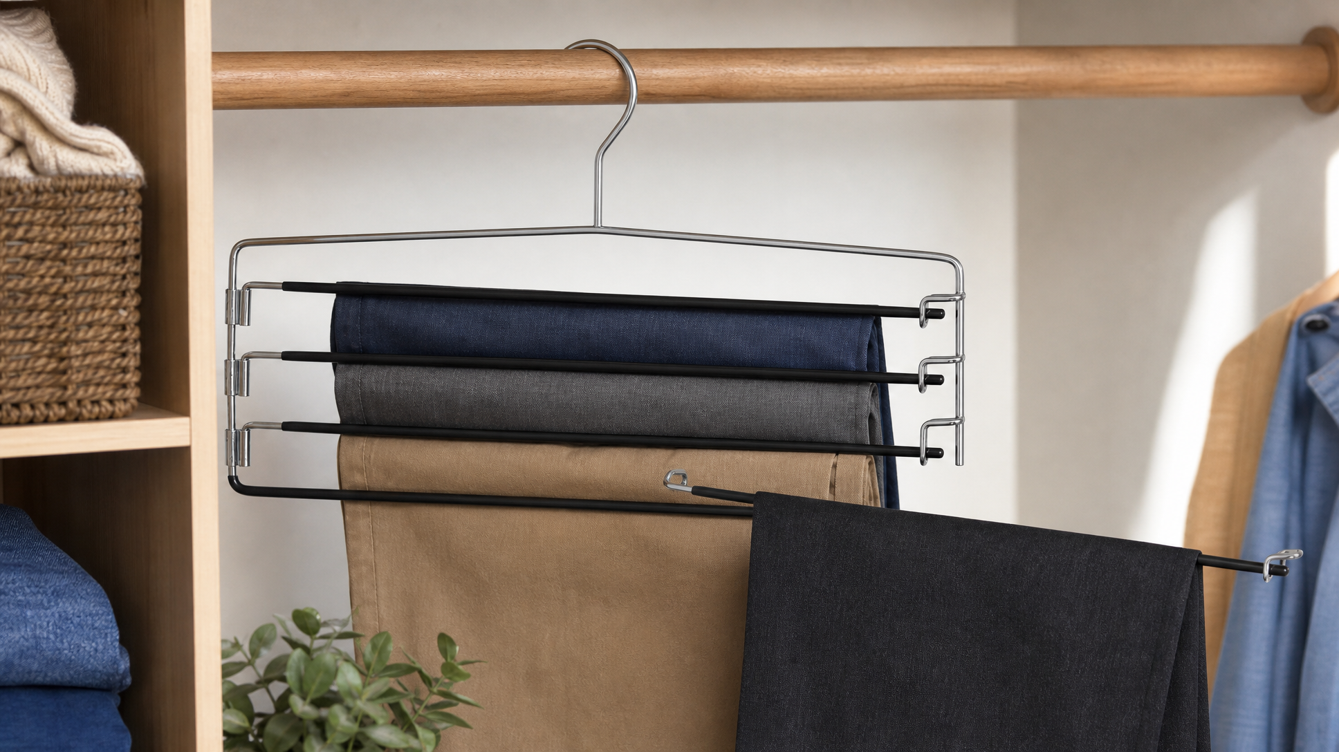 4-Tier Swing Arm Pants Hanger vs. Standard Single Hangers: Which One Actually Fixes a Crowded Closet?